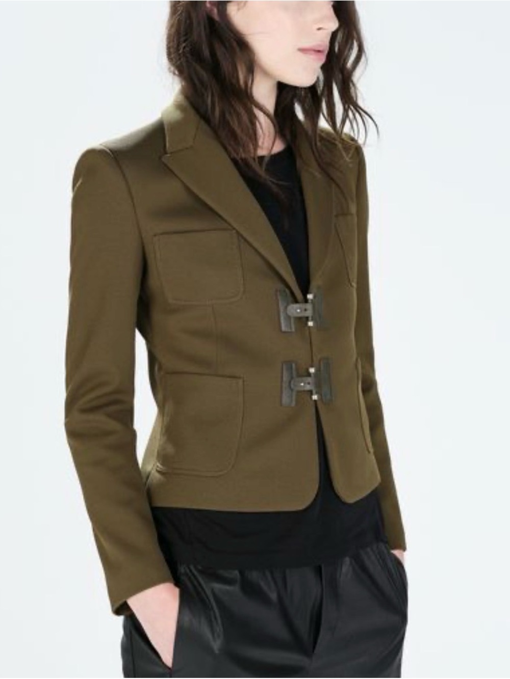 Zara Olive Green Toggle Blazer